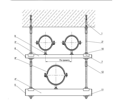 Крепления трех трубопроводов к перекрытию в Полоцке