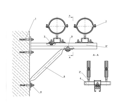 Крепления двух трубопроводов к стене в Полоцке
