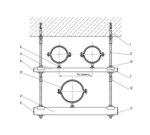 Крепления нескольких трубопроводов к перекрытию в Полоцке
